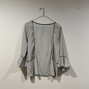 White Patterned Long-Sleeve Blouse
